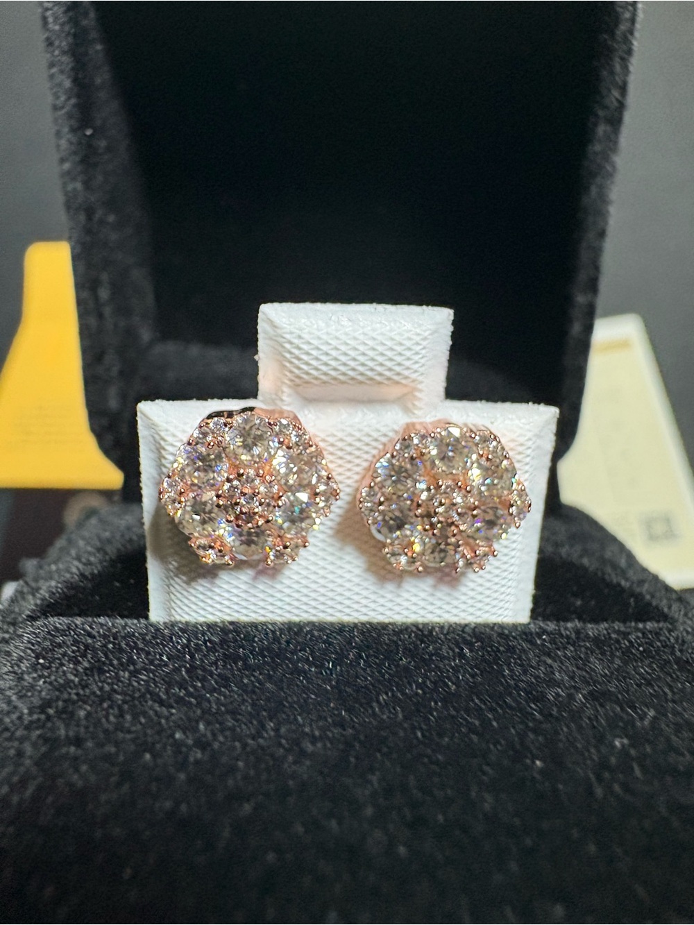 925 Sterling Silver Moissanite Flower Cluster Stud Earrings - 18k Rose Gold